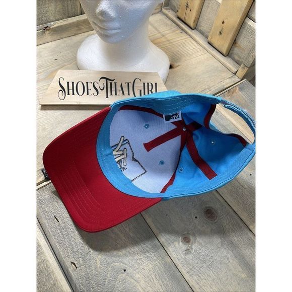 Mtv MUSIC TELEVISION BLUE RED ADJUSTABLE BASEBALL CAP American Flag Patriotic - Picture 5 of 7